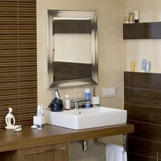 Head West Brushed Nickel Framed Beveled Accent Vanity Mirror